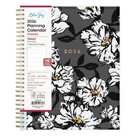 Blue Sky 2026 Monthly Planner Calendar, January 2026 - December 2026, 8" x 10", Clear Pocket Cover, Laminated Tabs, Durable Twin Wire Binding, Baccara Dark