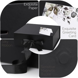 Plegable Magnética Caja de Regalo con Cinta 29 * 22 * 10.5cm, GeeRic Caja de Regalo con Lazo de Satén para Boda, Embalaje, Regalo, Cumpleaños, Navidad, Fiesta (Negro)