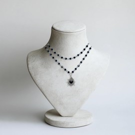 TAMAWire Black Stylish Gothic Necklace, Layered Beads Sun Necklace for Women, Black Bead Onyx Necklace, Goth Jewelry (Layered Beads Heart)