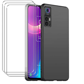 Young & Ming Case for TCL 30 5G with Screen Pretector Tempered Glass,Slim Soft TPU Shock-Absorption Protective Cover for TCL 30 5G, Black