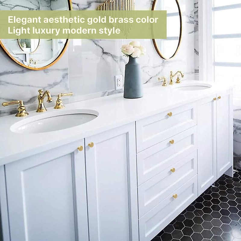 8PCS Brass Gold Cabinet Knobs, 25mm Small Round Dresser Knobs,
