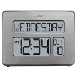 La Crosse Technology C86279 Atomic Full Calendar Clock with Extra Large Digits, Grey, 11.25 in. x 2.10 in. x 12.00 in.