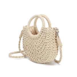 JOLLQUE Straw Beach Bag for Women, Summer Handwoven Tote Bags Purse with Tassel, Top Handle Straw Handbag Clutch, beige