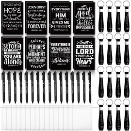 Kklolai 16 Sets Christian Bible Gifts Set Religious Scripture Notebooks Inspirational Quote Ballpoint Pens Bible Verse Keychain Black Motivational Gifts Bulk for Men Women Church School Office Supplie