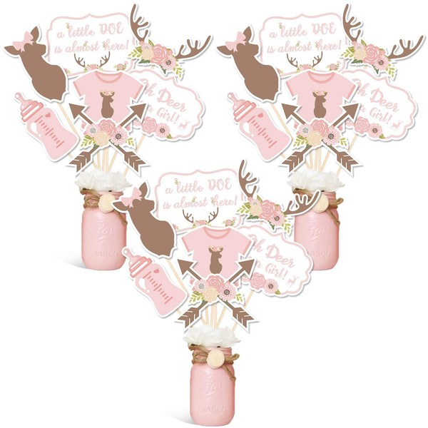 Oh Deer Party Centerpiece Sticks DIY Baby Girl Oh Deer It's A Girl Table Decorations Pink Little Doe Cutouts For Deer Theme Baby Shower Gender Reveal Party Supplies Set of 21