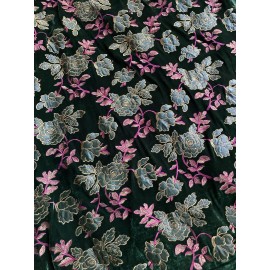 Embroidery VELVET VELOUR FABRIC 60" WIDE Hunter Green With Gold embroidery patch Holiday
