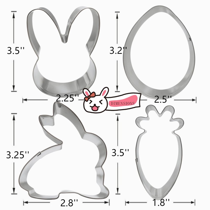 Easter Cookie Cutters, 4pcs Holiday Themed Cutter Carrot Egg Bunny
