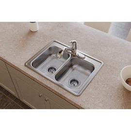 Dayton Stainless Steel 25" x 19" x 6-5/16", 2-Hole Equal Double Bowl Drop-in Sink