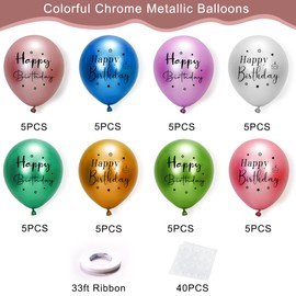 40PCS Metal Happy Birthday Balloons Colorful Metallic Printed 12Inch Balloons For Birthday Party Decorations Supplies