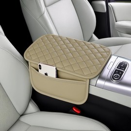 Upgraded Car Middle Center Console Cover,Microfiber Leather Car Armrest Cover Cushion with 2 Storage Bags,Universal Car Armrest Storage Box Car Interior Accessories for Most Vehicles (Beige)