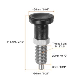 HARFINGTON Push Fit Ball Nose Spring Plunger M12x1.5 Thread Length 0.79" Pin Dia.6mm Stainless Steel Return Knob Plunger Non-Locking Retractable Index Plunger for Industrial Equipment