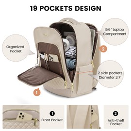 LOVEVOOK Laptop Backpack for Women Quilted Travel Backpack Purse with Anti-theft Zipper 15.6 Inch Black Computer Backpack Teacher Nurse Bag for Work Business College