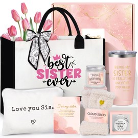 Suhctuptx Sisters Gifts from Sister, Sister Christmas Gifts, Sister Birthday Gifts, Best Sister Ever Gift Basket with Tote Bag, Love You Sister Unique Gifts Ideas for Sister, Sister in Law