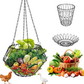 Chicken Vegetable Hanging Feeder Chicken Toy Foldable 16.5 cm Fruit Feeder Chicken Poultry Fruit Holder Chicken Toy with 4 Chains for Chicken Coop Accessories Chickens/Duck