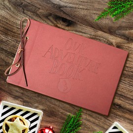 LINKEDWIN Our Adventure Book, Leather Covers with Concave Words, Up Scrapbook Album, Wedding Guestbook, 11.6 x 7.5 inch, 80 Pages