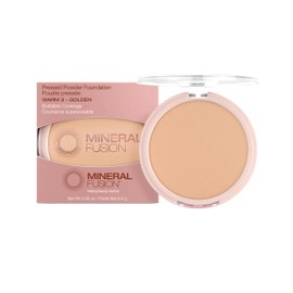 Mineral Fusion Pressed Powder Foundation - Matte Finish Face Powder for Med/Tan Skin with Yellow Undertones - Age Defying Natural Makeup - Talc Free, Vegan, Hypoallergenic (Warm 3)