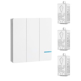 USUPERINK Wireless Lights Switch Kit,3 Gang Wireless Switch & 3 Remote Receiver, No WiFi Needed, No Wiring Outdoor 1900ft Indoors 229ft for Led Light,Ceiling Lights and Lamps