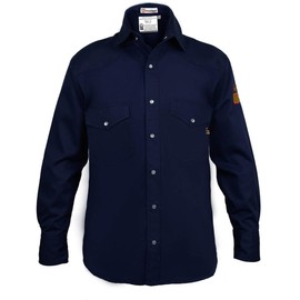 Flame Resistant FR Welding Shirt - 100% C - 9 oz (Medium, Navy Blue)
