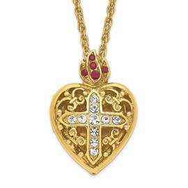 Diamond2Deal Yellow Gold-tone Red and Clear Crystal Sacred Heart Cross Locket Necklace 18"