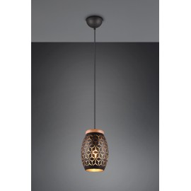 Reality Leuchten Bidar R31571080 Pendant Light Metal Black Matte / Gold-Coloured Wood Natural Excl. 1x E27