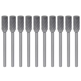 sourcing map 10pcs Carbide Rotary Burrs 1/8" (3mm) Shank 1/4" (6mm) Head Single Cut Cylindrical A Shape Die Grinder Bits Rasp Files for Hard Metal Wood Stone Polishing Engraving
