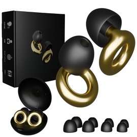 KoreColor Earplugs Moderately Reduces Ambient Noise, Noise Insulation Value Up to 28 dB Washable, 4 Sizes (XS/S/M/L), Exclusive Case Included, Sound Insulation, Sleep, Study, Work (Gold)
