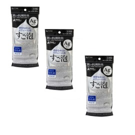 Towa Sangyo Body Towel, Sugo Foam, Silver, Antibacterial, Silver, Nylon Towel, Firm, Gray, Approx. 11.0 x 39.4 inches (28 x 100 cm), Set of 3