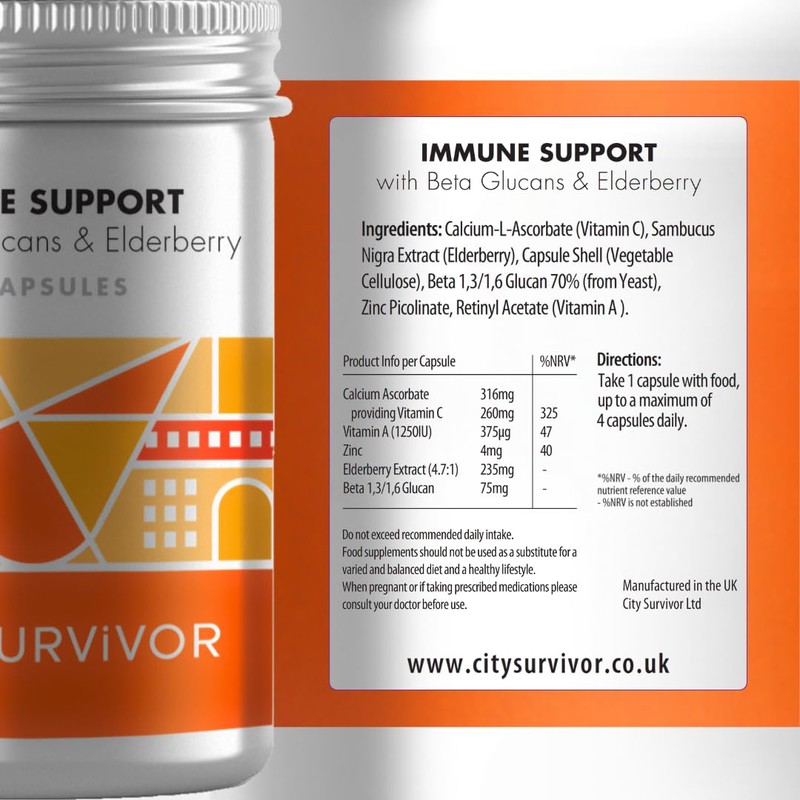 City Survivor Immune Support - Elderberry, Beta Glucans, Vitamin A,