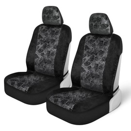 BDK Black Maui Car Seat Covers for Front Seats, 2 Pack – Tropical Pattern Front Seat Cover Set with Matching Headrest, Sideless Design for Easy Installation, Fits Most Car Truck Van and SUV