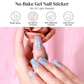 DUKASOU Gel Nail Stickers No UV Light Needed, 22Pcs Gel Nail Strips Set, Gel Nail Wraps for Women, Salon Quality Nail Polish Strips, Includes Prep Pads, Nail File & Wood Stick(Blue Butterfly)