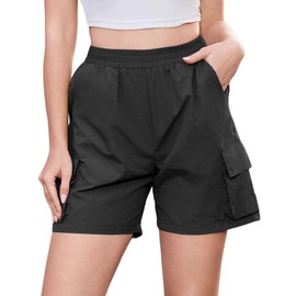 Totatuit Women's Summer Shorts Short Cargo Shorts Lightweight Waterproof and Quick Drying with Stretch High Waist and Pockets for Hiking Leisure, black, M
