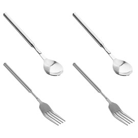 4 Piece Retractable Cutlery, Retractable Cutlery with Long Handles, Stainless Steel Fork and Spoon Set, Reusable Cutlery Set, Portable Cutlery Set