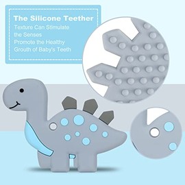 Slotic Juguetes para la dentición de bebés de 3 a 6 y de 6 a 12 meses, mordedor de dinosaurio para aliviar el dolor con diseño de una sola pieza, jueg