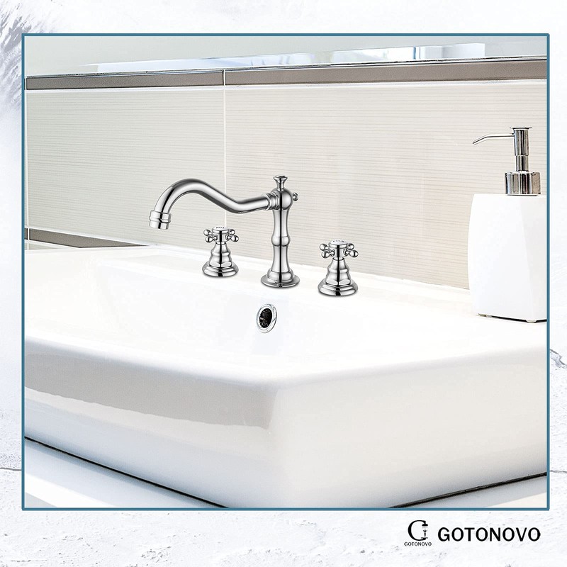 Widespread Bathroom Sink Faucet Double Cross Knobs Polish Chrome 3