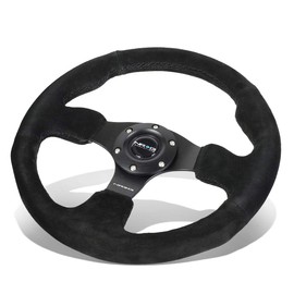 NRG Innovations Reinforced RST-012S Black Suede Type-R Steering Wheel + LED Keychain Flashlight