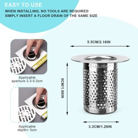 DEANKEJI Shower Drain Strainer, 5.5 x 5 cm, Hair Strainer, Silver Stainless Steel Shower Drain Hair Catcher, Sink Strainer Can be Used for Kitchen, Bathroom, Balcony Floor Drain
