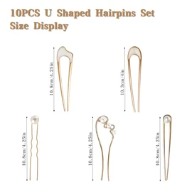 Metal U Shaped Hair Pins, 10PACKS French Hair-Pin Vintage Hairs Fork Gold Silver Hairs Updo Chignon Pins, 2 Prong Bun Hair Stick Hairpin Hair-Styling Accessories for Women Girls