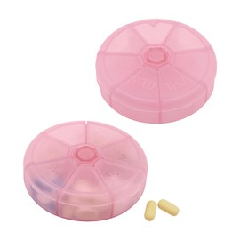Portable Weekly Pill Organizer 7 Day Pills Container, Round Pill Case Travel Friendly, Daily Week Pill Reminder Case, BPA-Free Vitamin, Supplement, Fish Oil, Medication Planner (Pink)