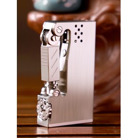 WDMART - Windproof Food Grade Stainless Steel Automatic Kerosene Lighter • Soft Flame Oil Lighter • Metal Open Flame Lighter • Great Collection Value(Note: Kerosene is not Included) (Stainless Steel)