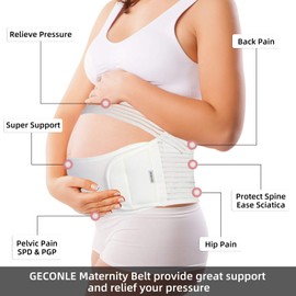 GECONLE Abdominal Belt Pregnancy Support Belt Belly Band Pregnancy Belt Abdominal Belt Supports Waist Back and Belly, White