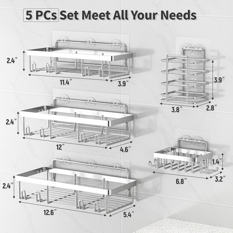 Liuoud 5 Pack Shower Caddy Organizer Rack Shelf for Inside