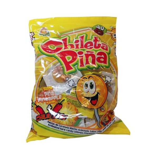 El Azteca Chileta Pina, Chile Pineapple Lollipops, Bag of 40
