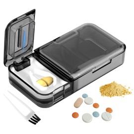 Pill Cutter, Upgrade 3 in 1 Pill Splitter, Tablet Crusher and Pill Box, Sharp Stainless Steel Blade for Cutting, Pill Grinder, Portable Tablet Cutter Pill Organizer for Elderly & Travel Use (Black)