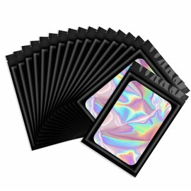 100 PCS Mylar Bags, Holographic Bags, Baggies, Cute Small Plastic Bags, Resealable Sweet Pouches, Sample Bags for Lipgloss, Jewelry, Eyelash, Small Business (Black, 2.4 * 3.9inch)