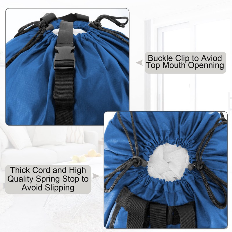 BeeGreen Laundry-Bag-Backpack-Heavy-Duty, Royal Blue Nylon Drawstring Portable Laundry Backpack Tall