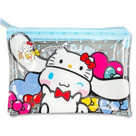 50th anniversary Flat pouch, Cute Vinyl Zipper Pouch, Card Wallet & Case, Kawaii Pouch Bag, 12x7.5x1cm (Sky blue Cinnamon-roll)