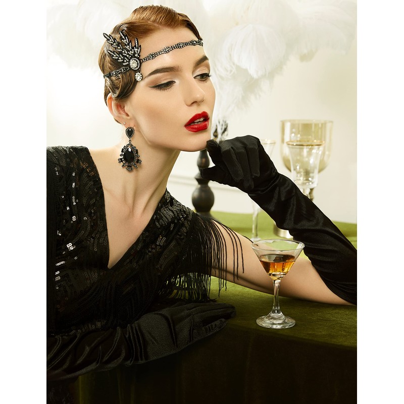 Babeyond® 1920s style leaf locket round beaded headband for women