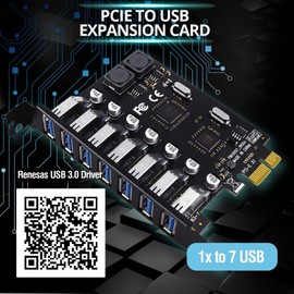 Dracaena.io 7 Ports USB 3.0 PCI Express USB Expansion Card,USB 3.0 7 Ports Expansion Card,Connect 7 Devices Expanded,Not Compatible with PCIe Riser,Support Desktop PC, Linux/WindowsXP/ 7/8/ 8.1/10