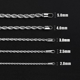 Fiusem Silver Tone Chain Necklace for Men, 3mm Mens Chain Necklace, Stainless Steel Rope Chain for Men and Women, Mens Necklace 18 Inch