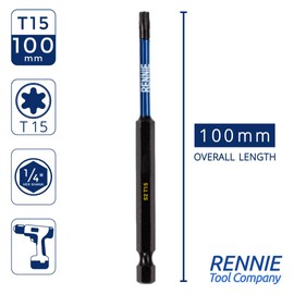 5 x Rennie Tools 100mm Long T15 TX15 Impact Screwdriver Driver Bits Set. Heavy Duty Magnetic Torx Screwdriver Bit Set. Black Oxide Coated Torx Impact Driver Bits. Torx Bit Set.